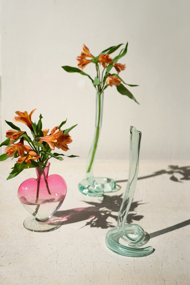 Set of 2 Recycled Glass Snake Vases