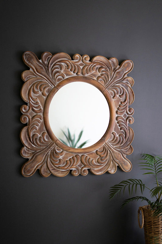 Carved Fleur De Lis Framed Mirror