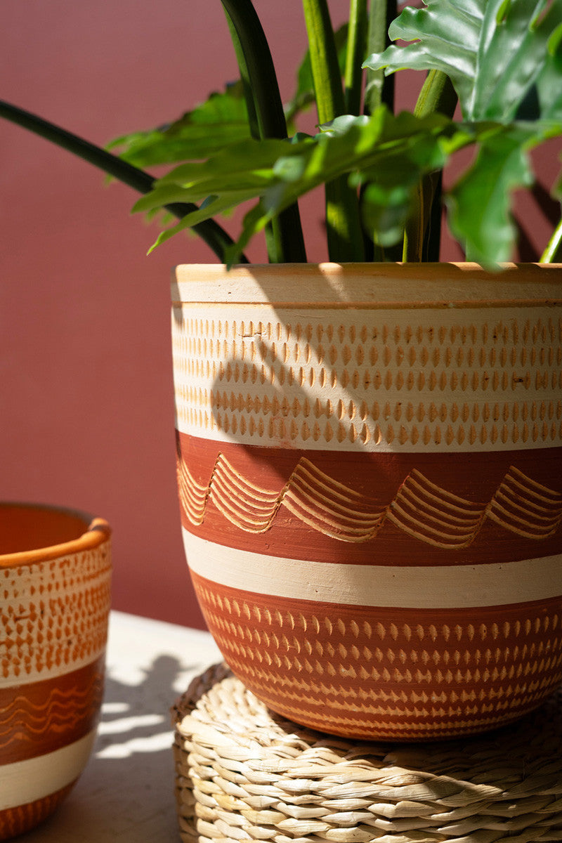 Set of 3 Large Painted Terracotta Planters