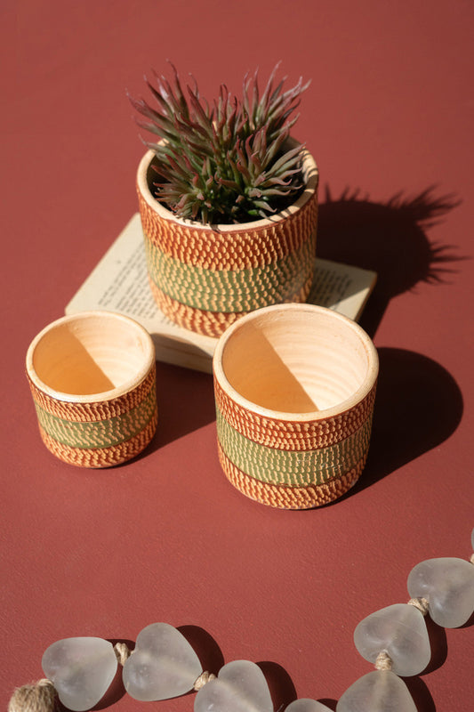 Set of 3 Small Painted Terracotta Planters