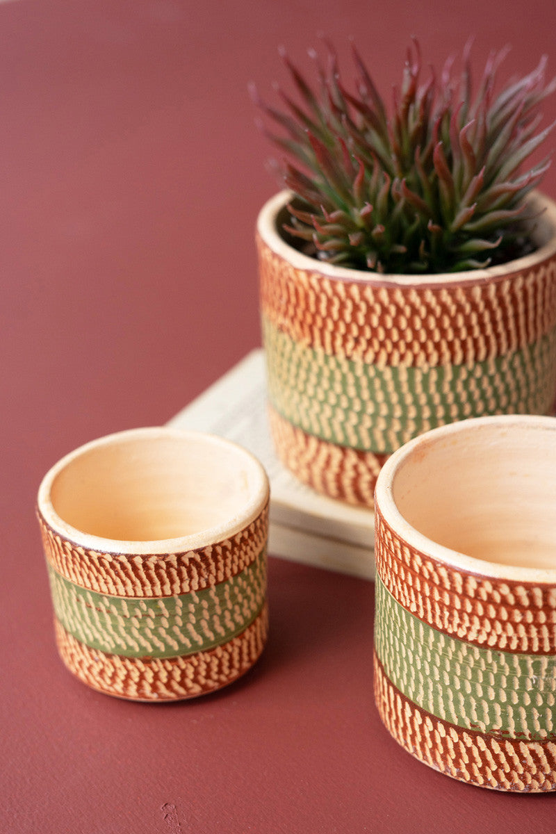 Set of 3 Small Painted Terracotta Planters