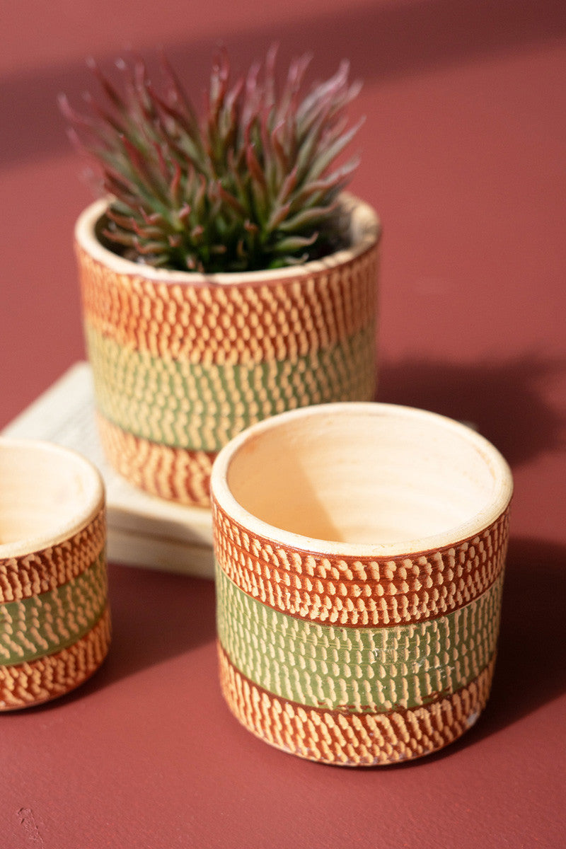 Set of 3 Small Painted Terracotta Planters