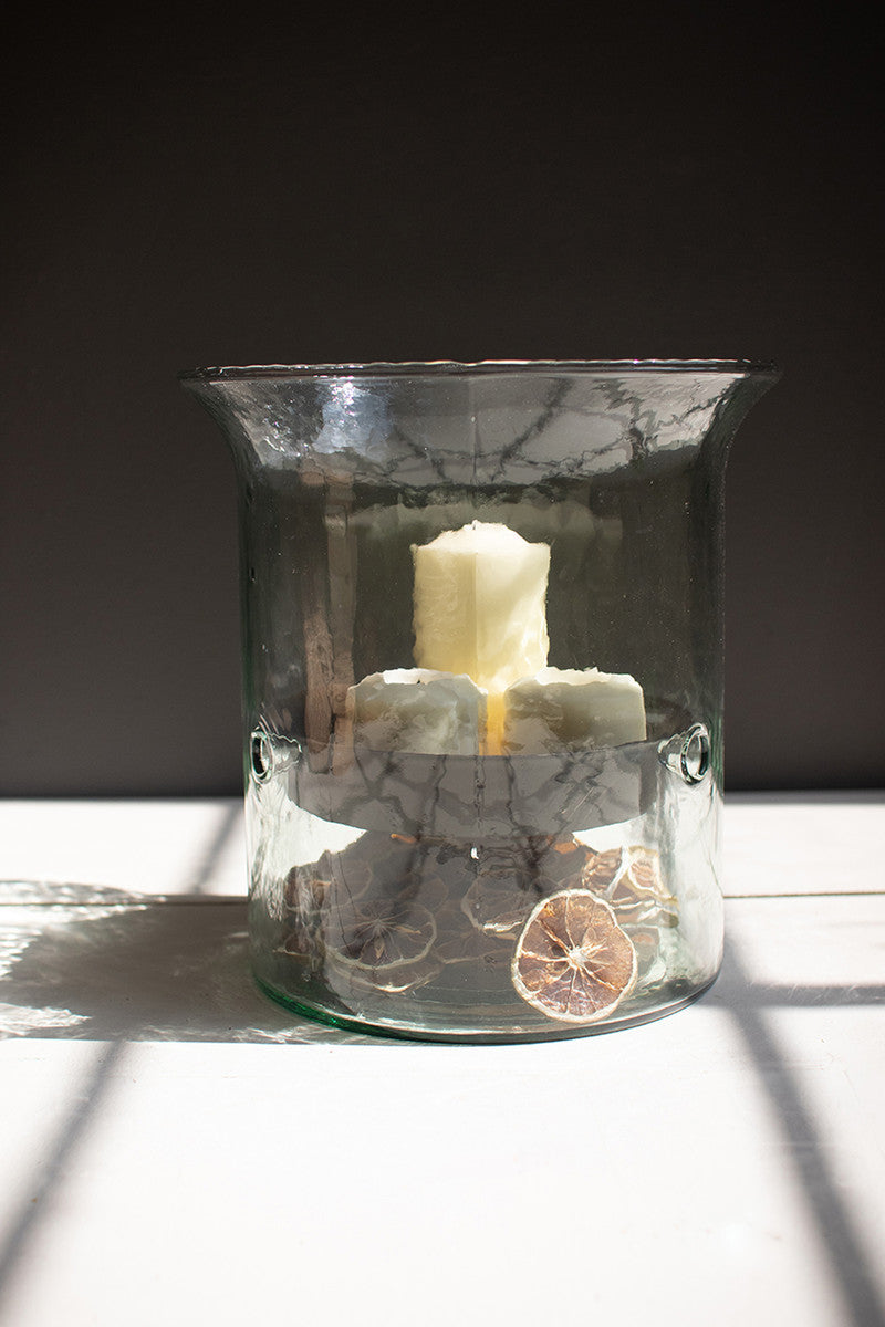 GIANT GLASS CANDLE CYLINDER WITH RUSTIC INSERT