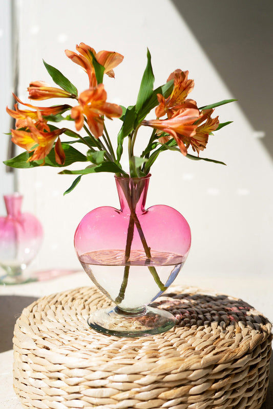 Ombre Pink Glass Heart Vase