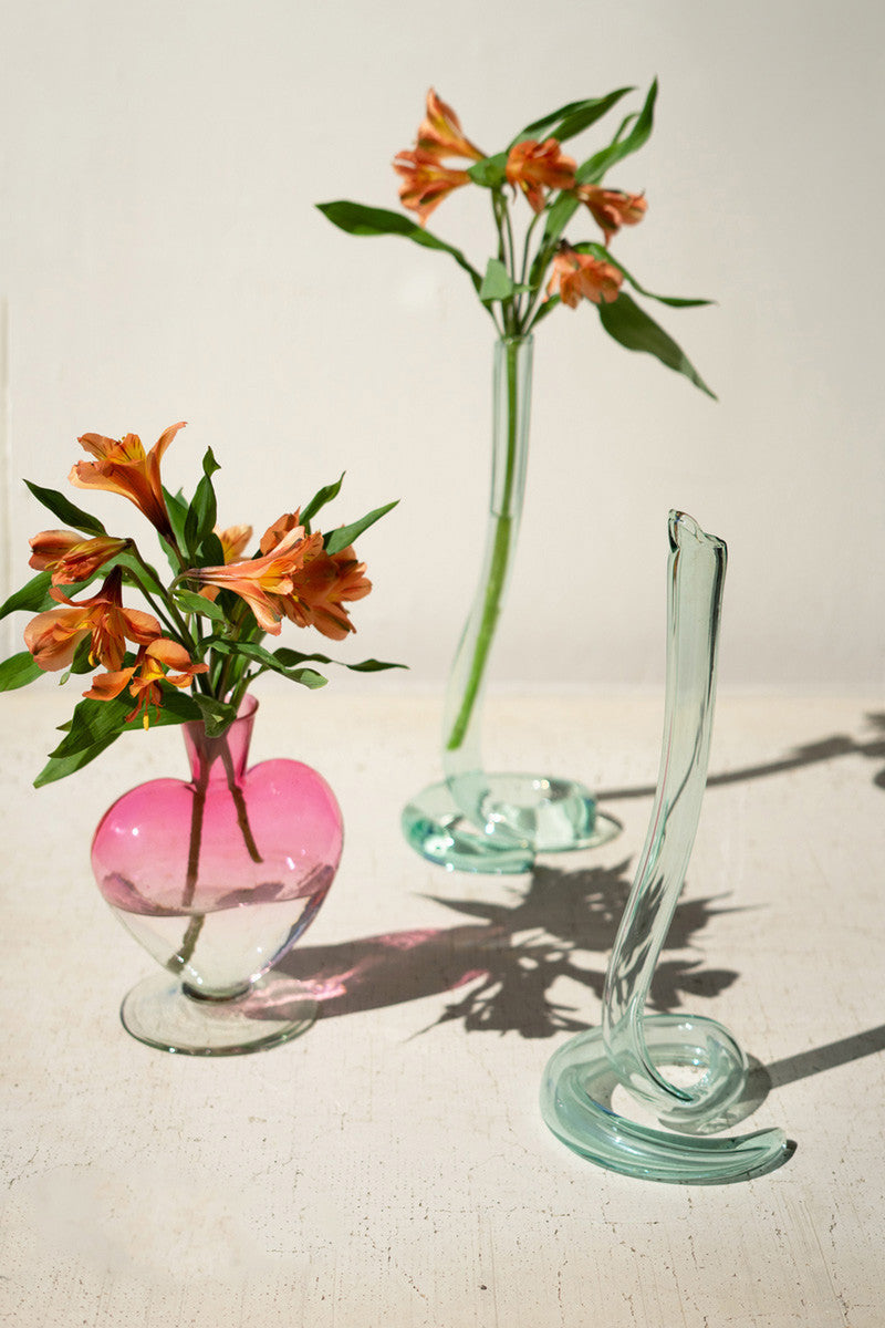 Ombre Pink Glass Heart Vase