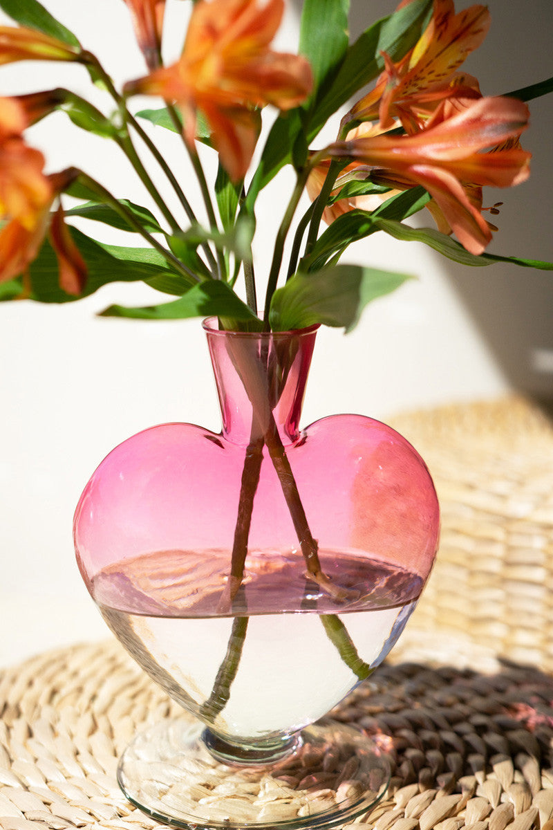 Ombre Pink Glass Heart Vase