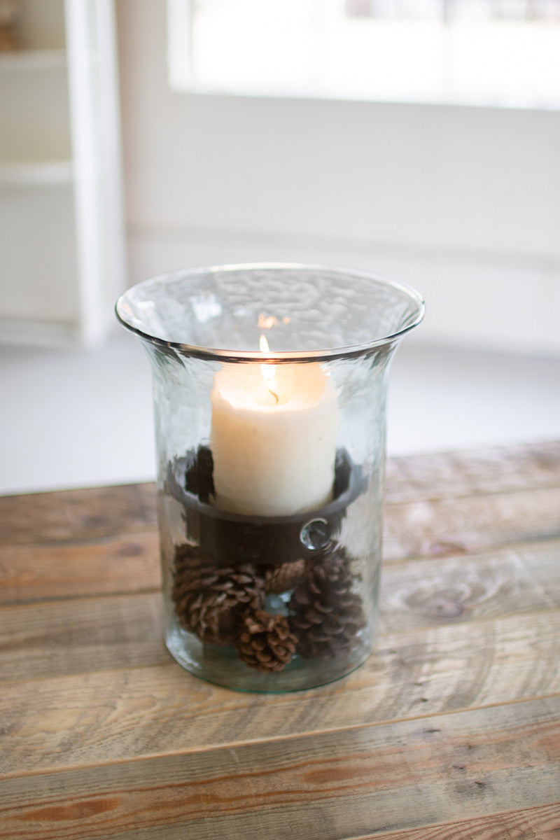 ORIGINAL GLASS CANDLE CYLINDER W RUSTIC INSERT - LARGE