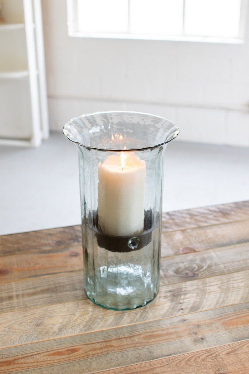 RIBBED GLASS CANDLE CYLINDER W RUSTIC INSERT (3 Size Options)