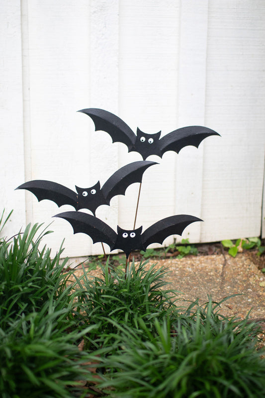 Set of 3 Painted Bat Plant Stakes