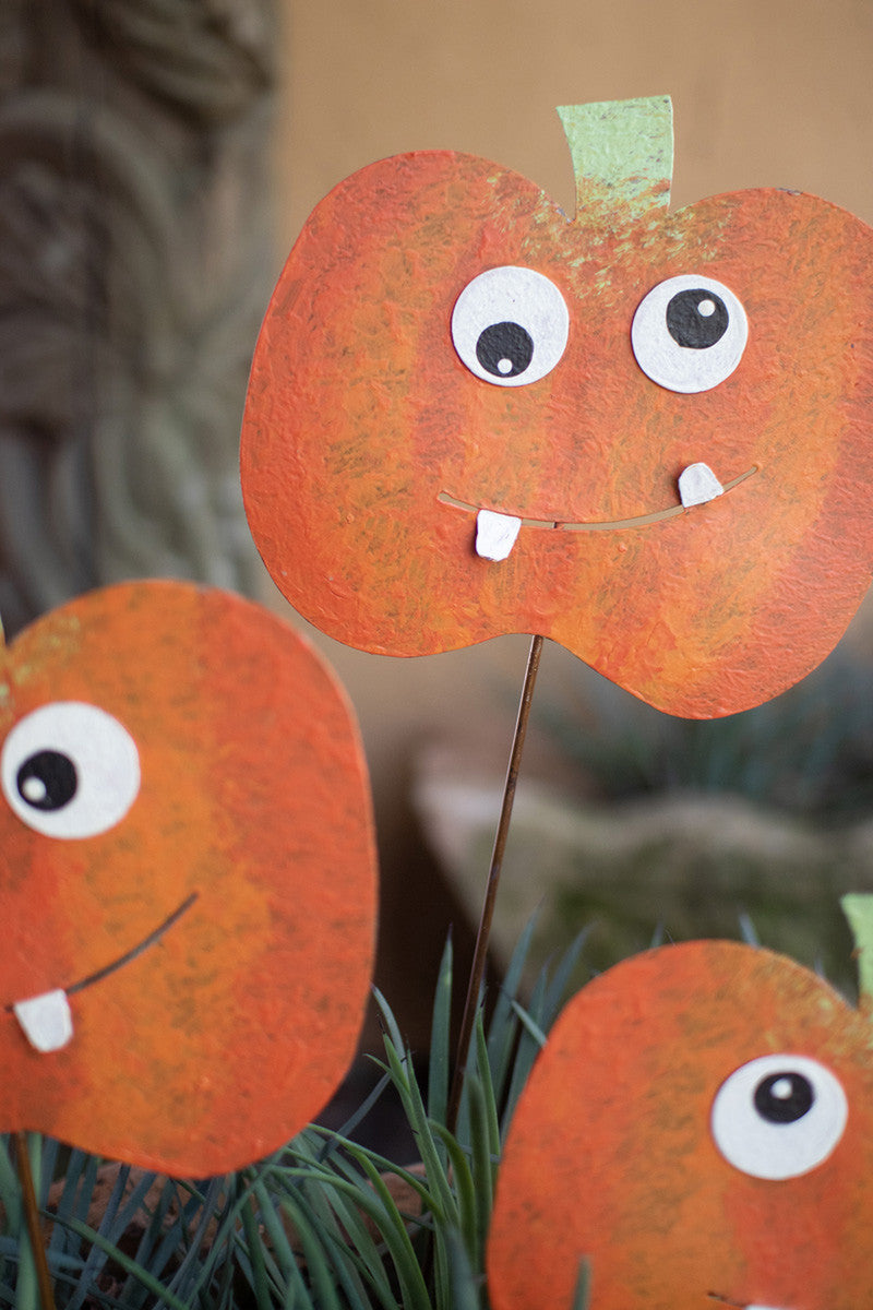 Set of 3 Painted Metal Jack-O-Lantern Yard Stakes