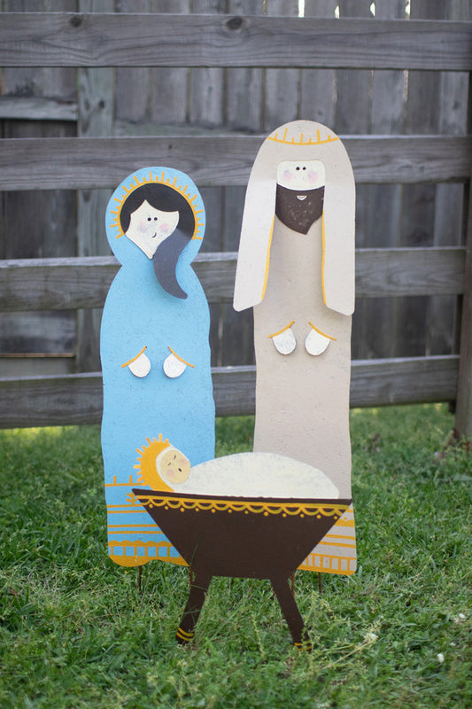 Set of 3 Painted Metal Nativity Yard Art