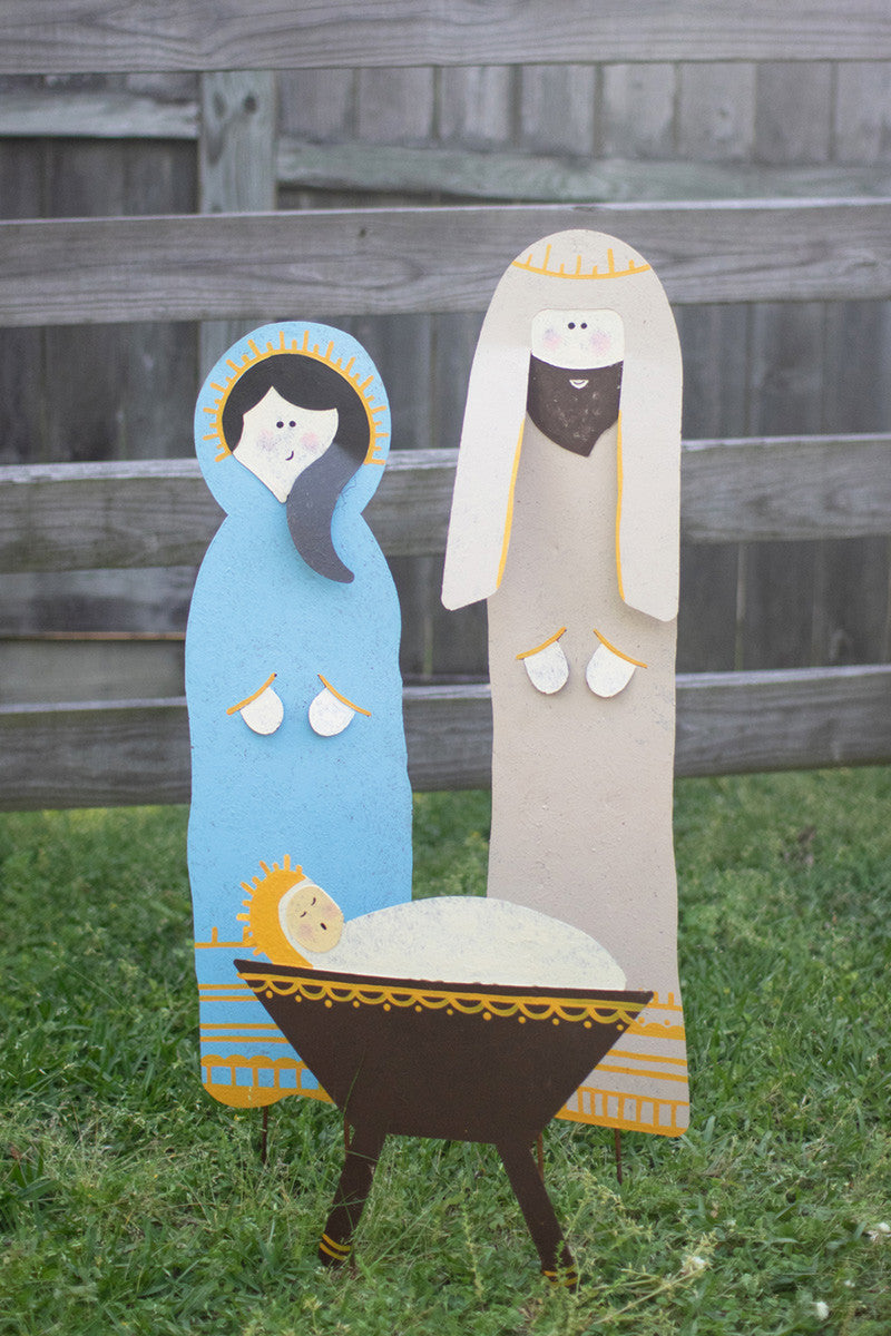 Set of 3 Painted Metal Nativity Yard Art