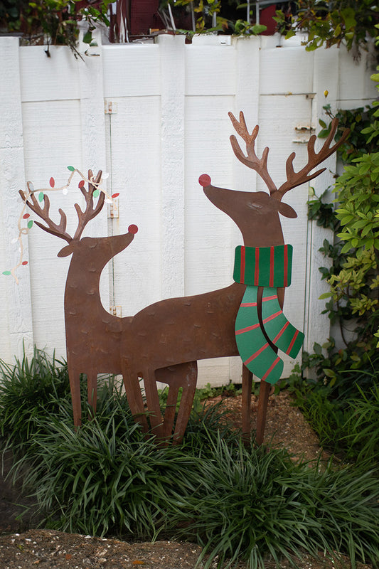 Set of 2 Painted Metal Deer Yard Art