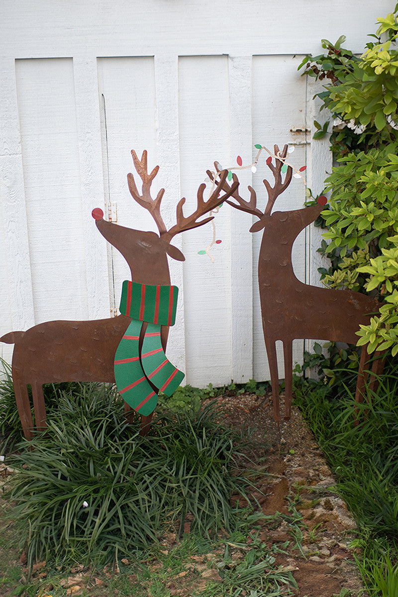 Set of 2 Painted Metal Deer Yard Art