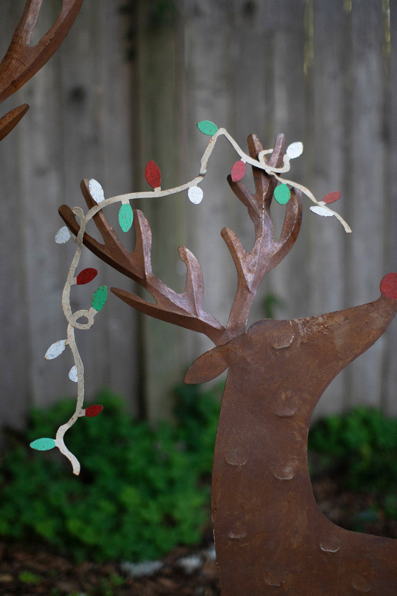 Set of 2 Painted Metal Deer Yard Art