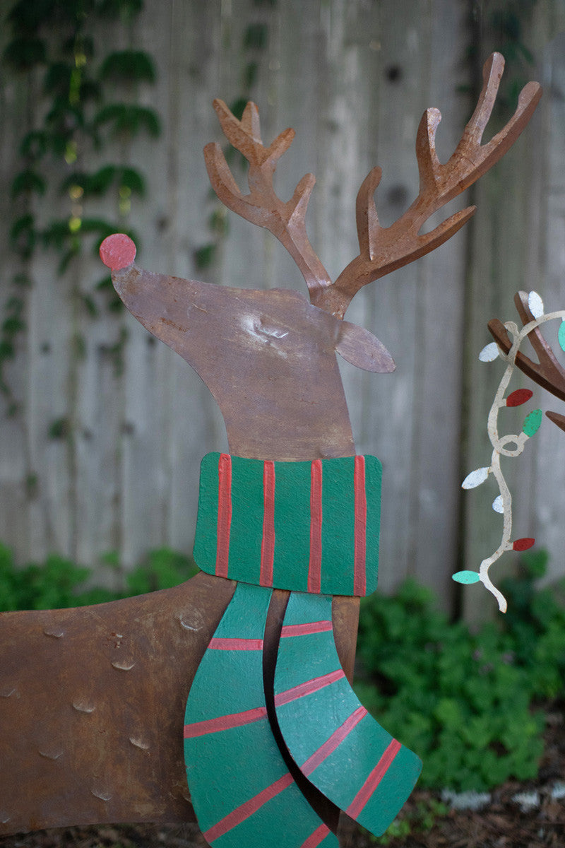 Set of 2 Painted Metal Deer Yard Art