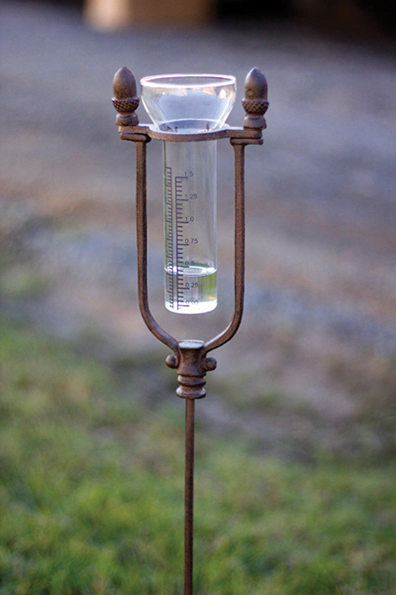 RUSTIC CAST IRON ACORN RAIN GAUGE STAKE