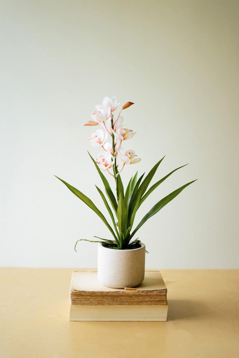 Artificial Pink Cymbidium Orchid in a Pot