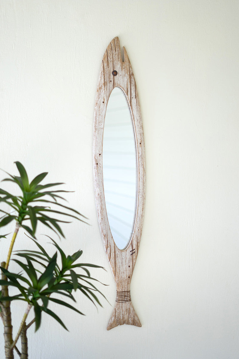 CARVED WOODEN FISH MIRROR