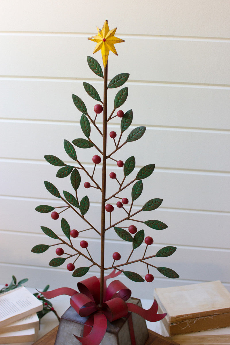 PAINTED METAL CHRISTMAS TREE WITH GOLD STAR