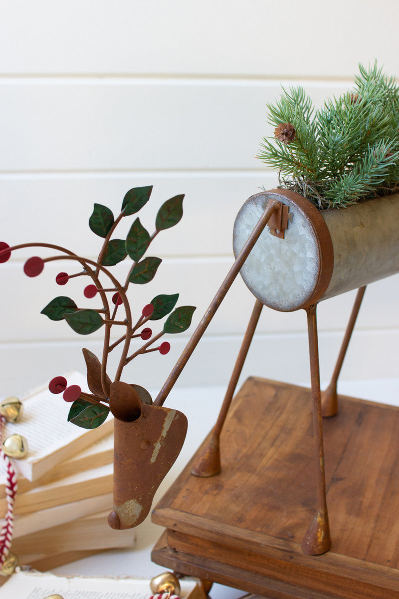 SET OF TWO PAINTED METAL REINDEER PLANTERS