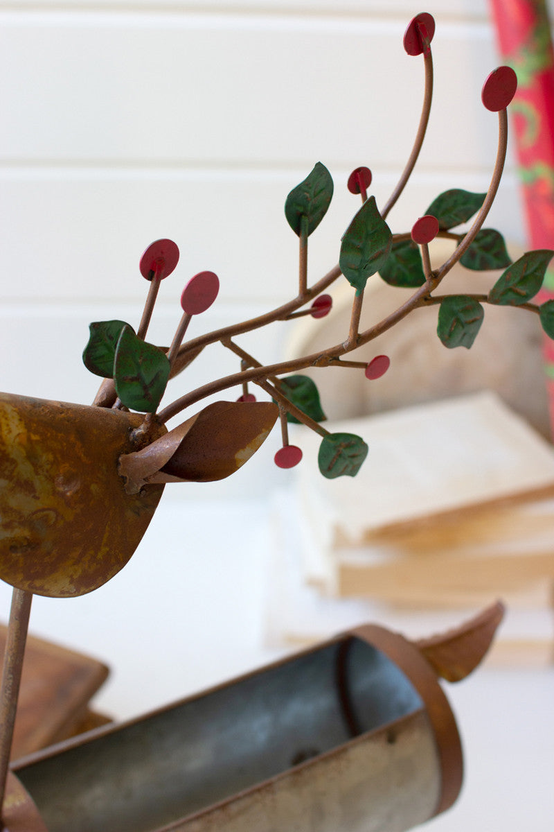 SET OF TWO PAINTED METAL REINDEER PLANTERS