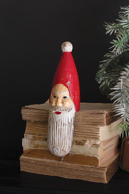 Carved and Painted Wooden Santa Shelf Sitter