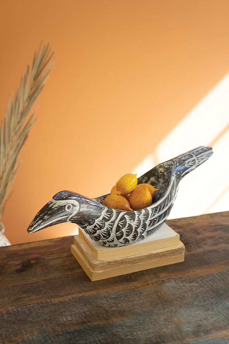 Carved Wood Bird Bowl