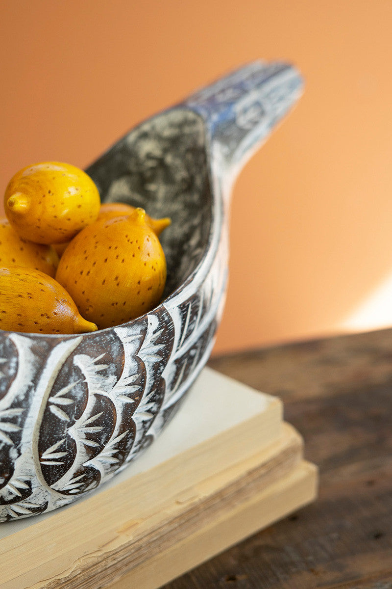 Carved Wood Bird Bowl