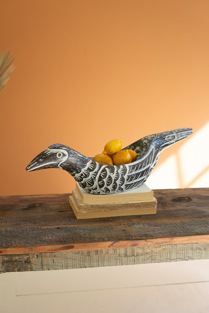 Carved Wood Bird Bowl