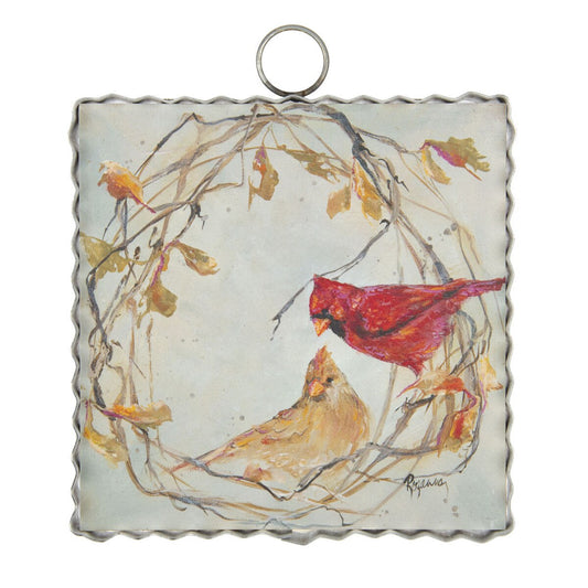 Mini Wreath with Cardinals Print