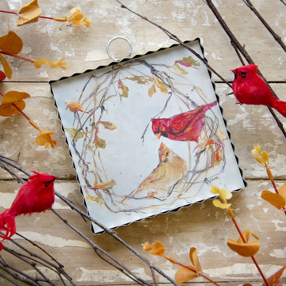 Mini Wreath with Cardinals Print