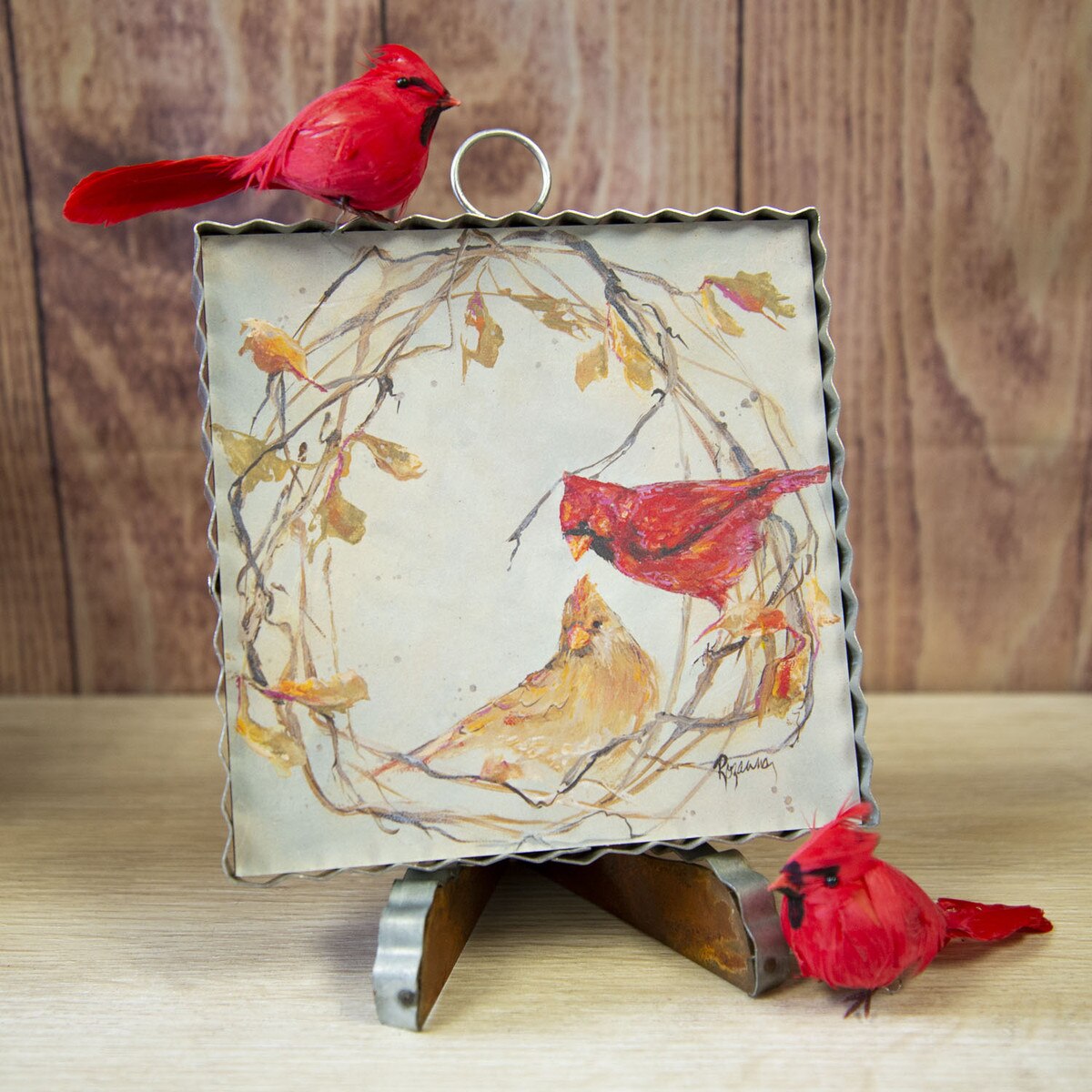 Mini Wreath with Cardinals Print