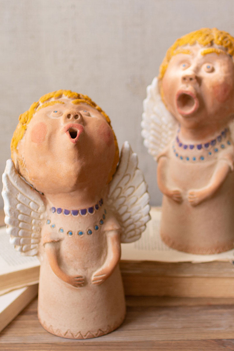 SET OF TWO CAROLING CLAY ANGELS