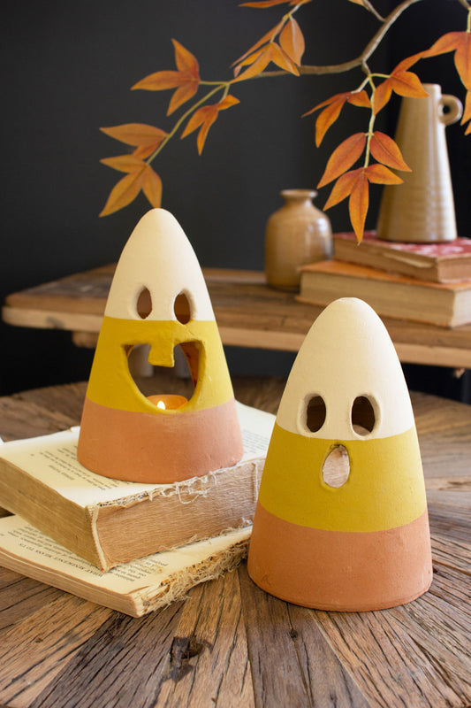 SET OF TWO CANDY CORN LANTERNS