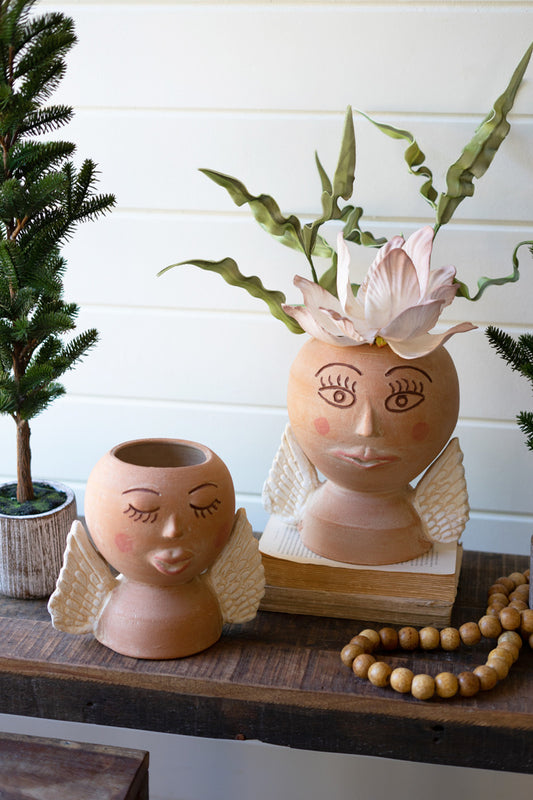 SET OF TWO CLAY ANGEL PLANTERS