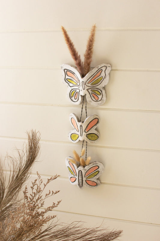 SET OF THREE HANGING CLAY BUTTERFLY BUD VASES