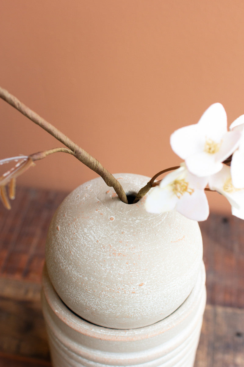 Set of 2 Ribbed Clay Vases with Bud Vase Spheres