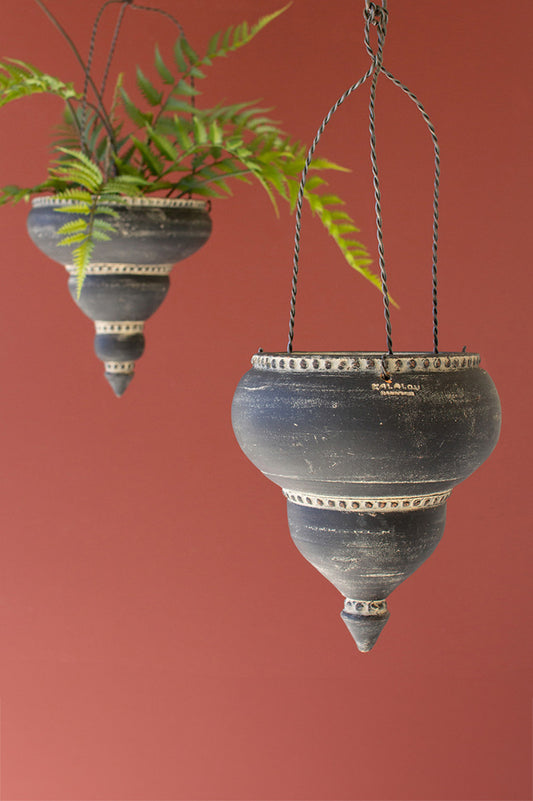 Set of 2 Black Ceramic Moroccan Inspired Hanging Planters