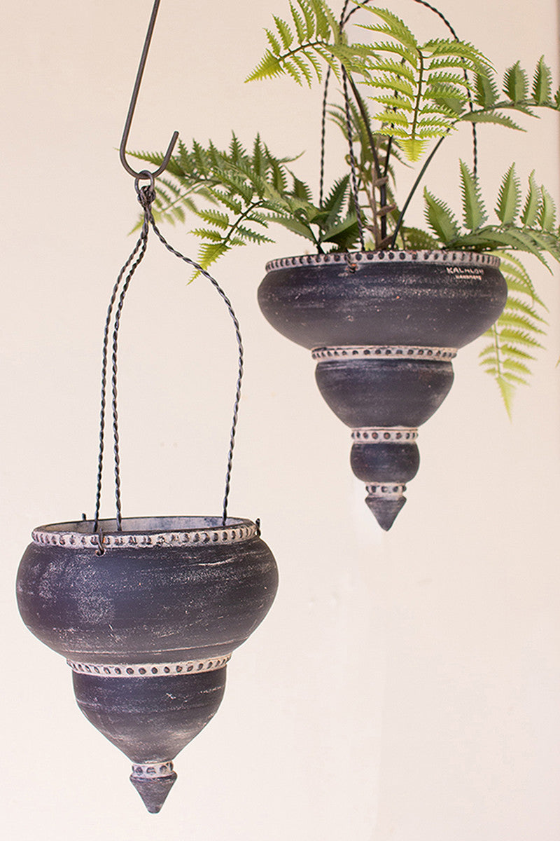 Set of 2 Black Ceramic Moroccan Inspired Hanging Planters