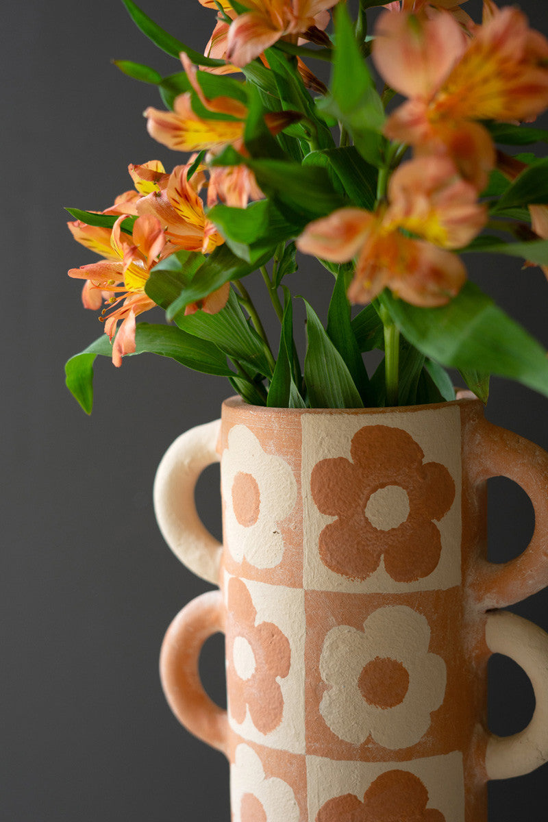 Graphic Flower Clay Cylinder Vase