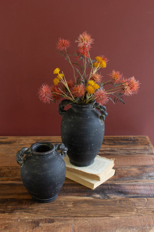 Set of 2 Braided Handle Clay Vessels