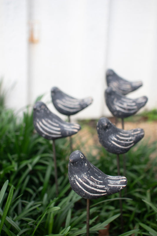 Set of 6 Clay Black Bird Plant Stakes