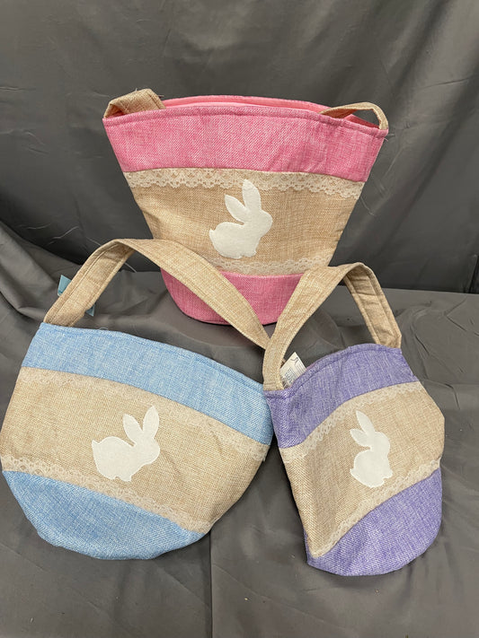 Linen Basket With Bunny, Burlap & Lace