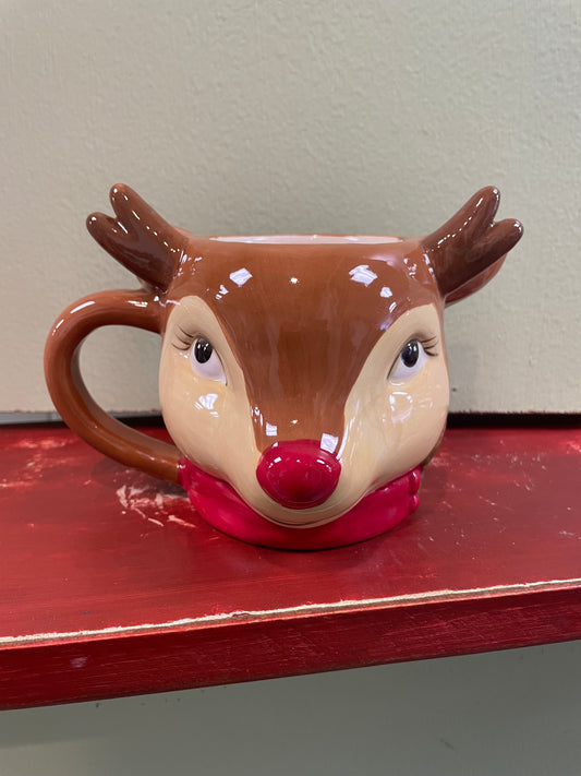 Reindeer Head Mug with a red nose