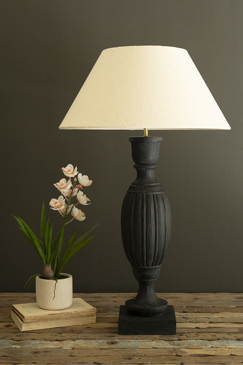 Black Turned Mango Wood Table Lamp with Fabric Shade