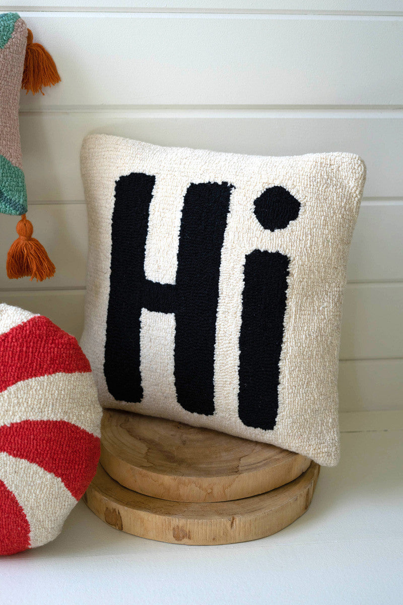 "Hi" HAND-HOOKED PILLOW