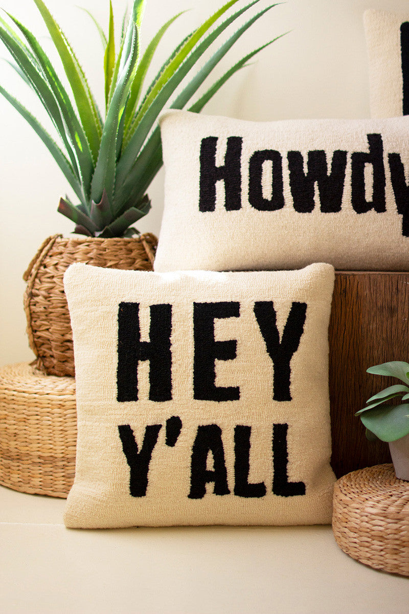 Hey Y'All Hand-Hooked Pillow