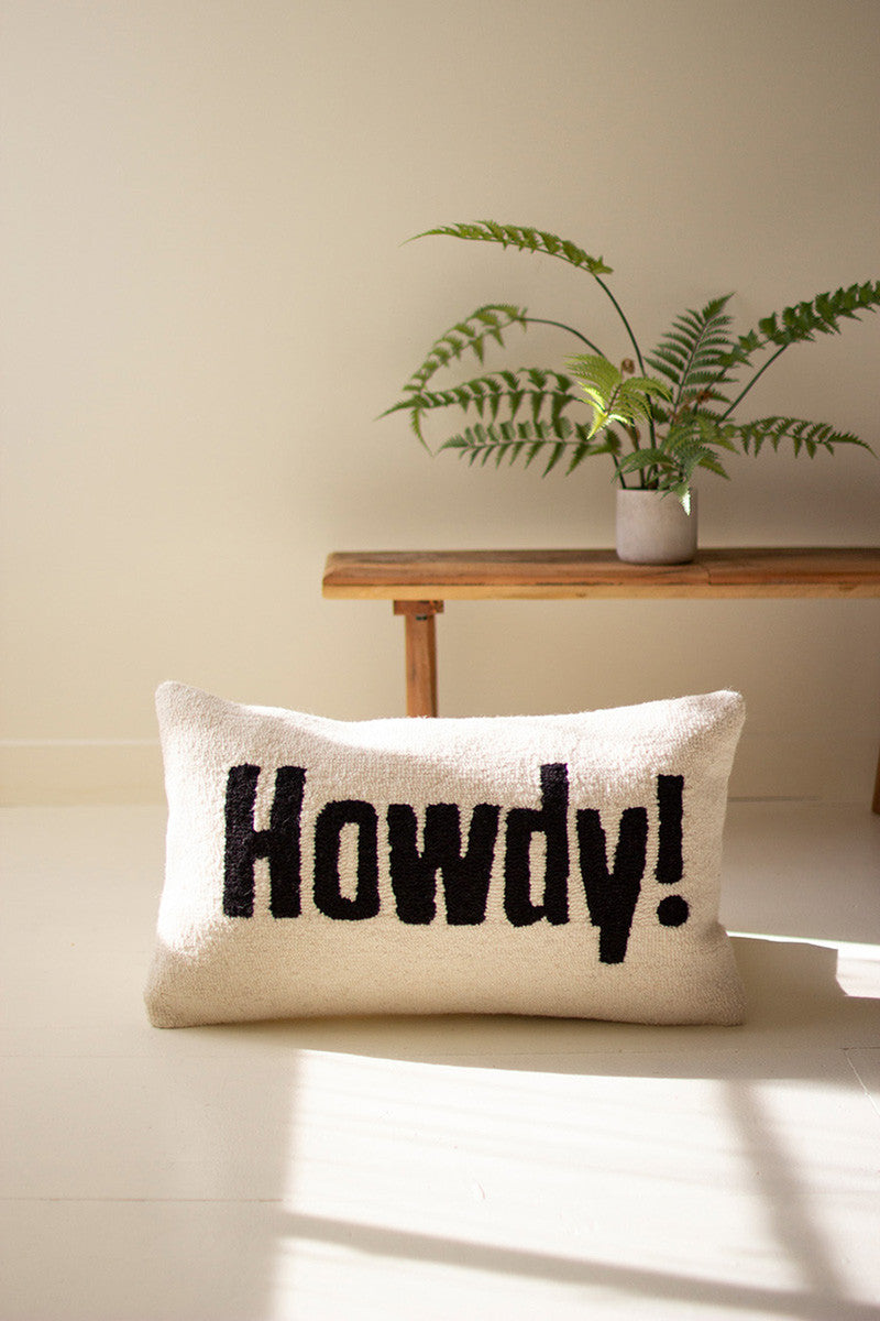 Howdy! Hand-Hooked Pillow