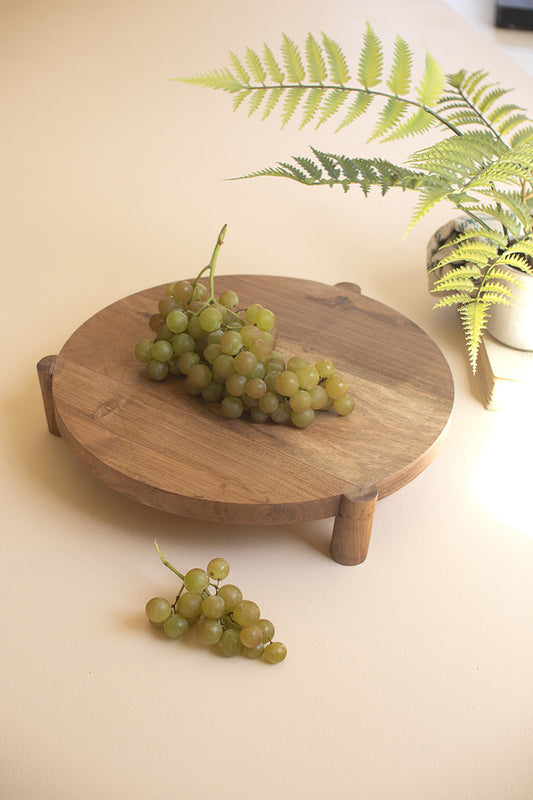 ACACIA WOOD ROUND FOOTED SERVING BOARD